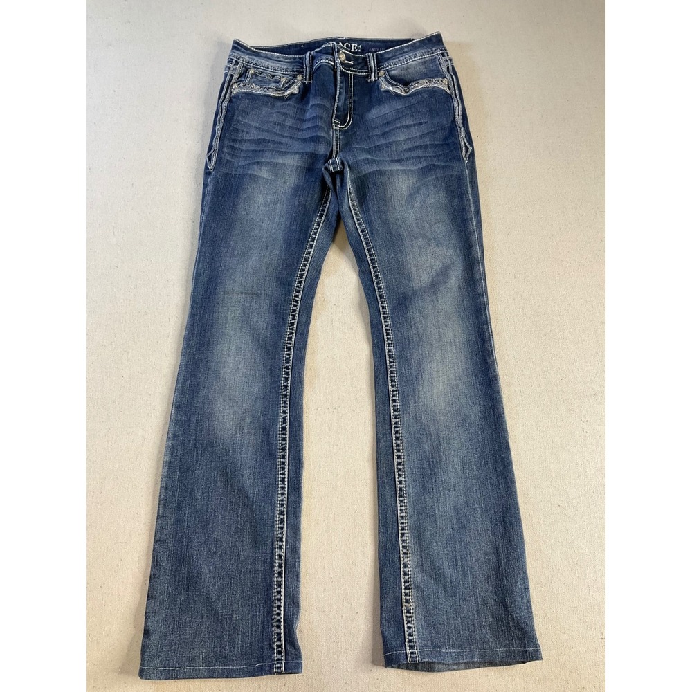Grace Easy Fit Embellished Flap Pockets Womens Jeans Size 28 Dark Wash